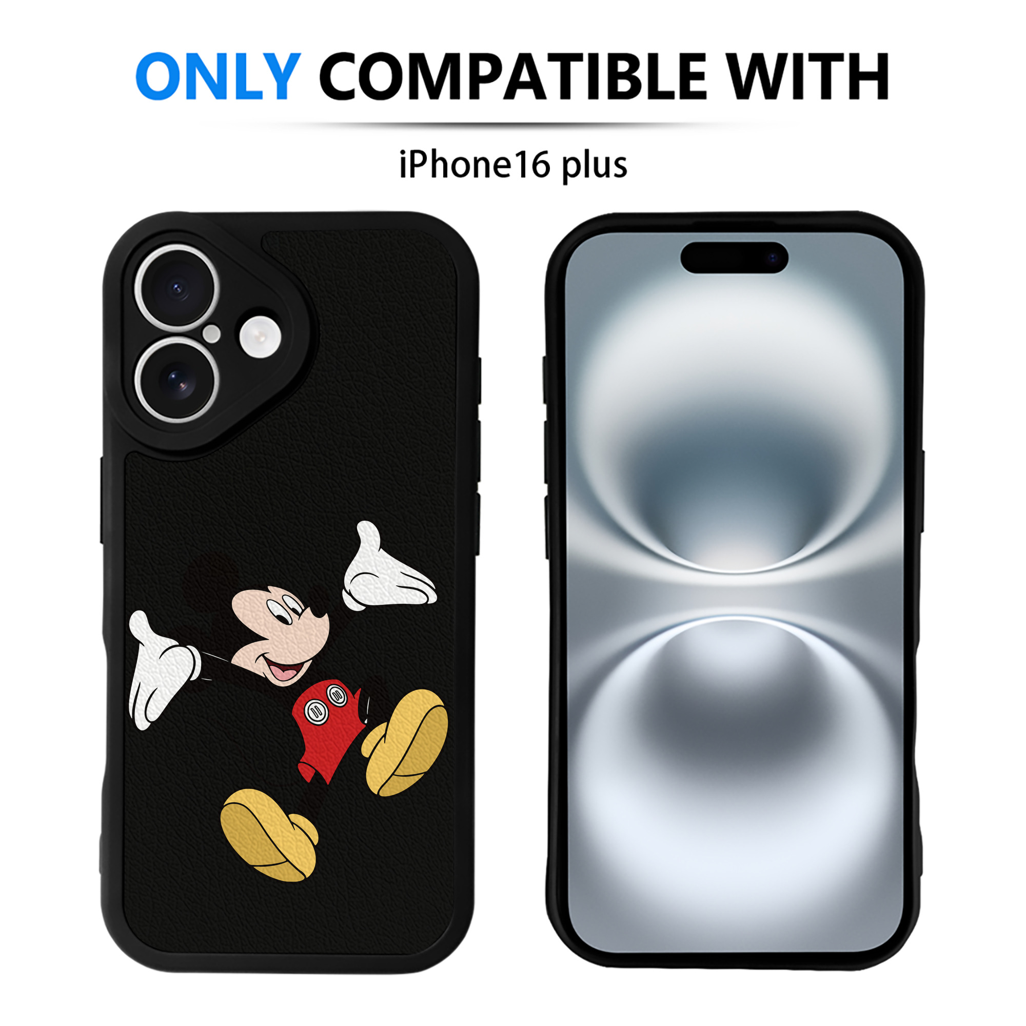 （画像用） ミッキーマウス Mickey Mouse 【iPhone 16シリーズ対応】シリコンスマホケース（レザー調） 材質：シリコン
